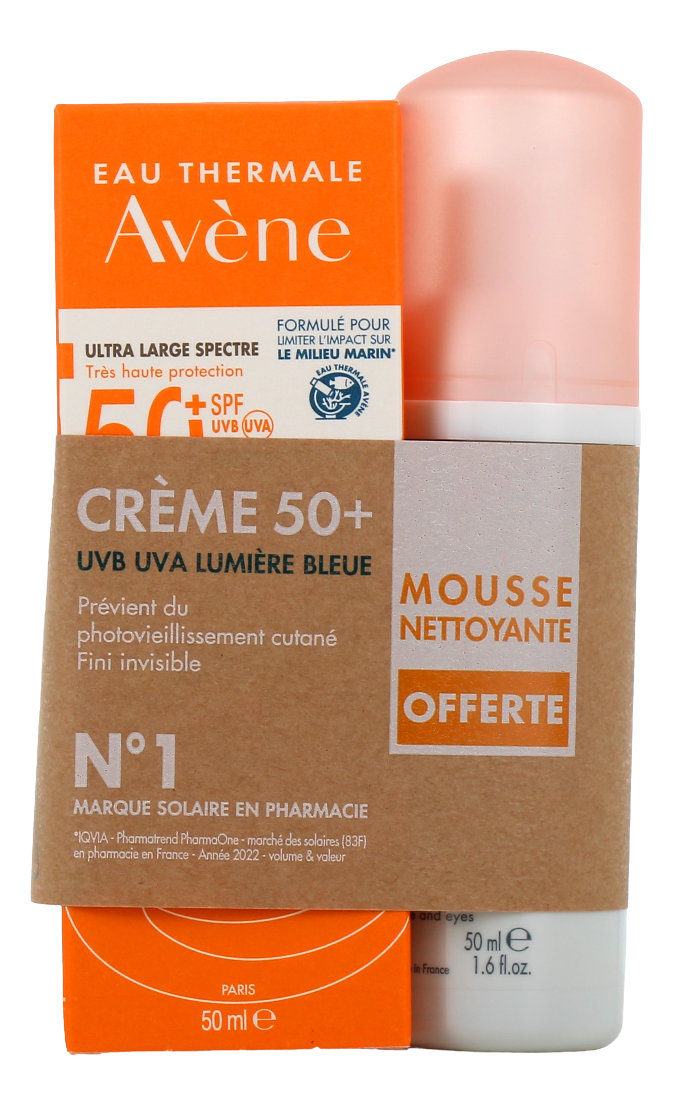 SOLAIRE SPF50+ Crème très haute protection + mousse nettoyante 50ml
